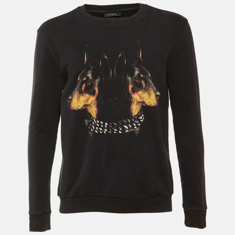 Givenchy Black Rotweiler Printed Cotton Knit Sweatshirt Xs